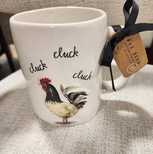 Rae Dunn Cream Mug with Rooster and Cluck Design